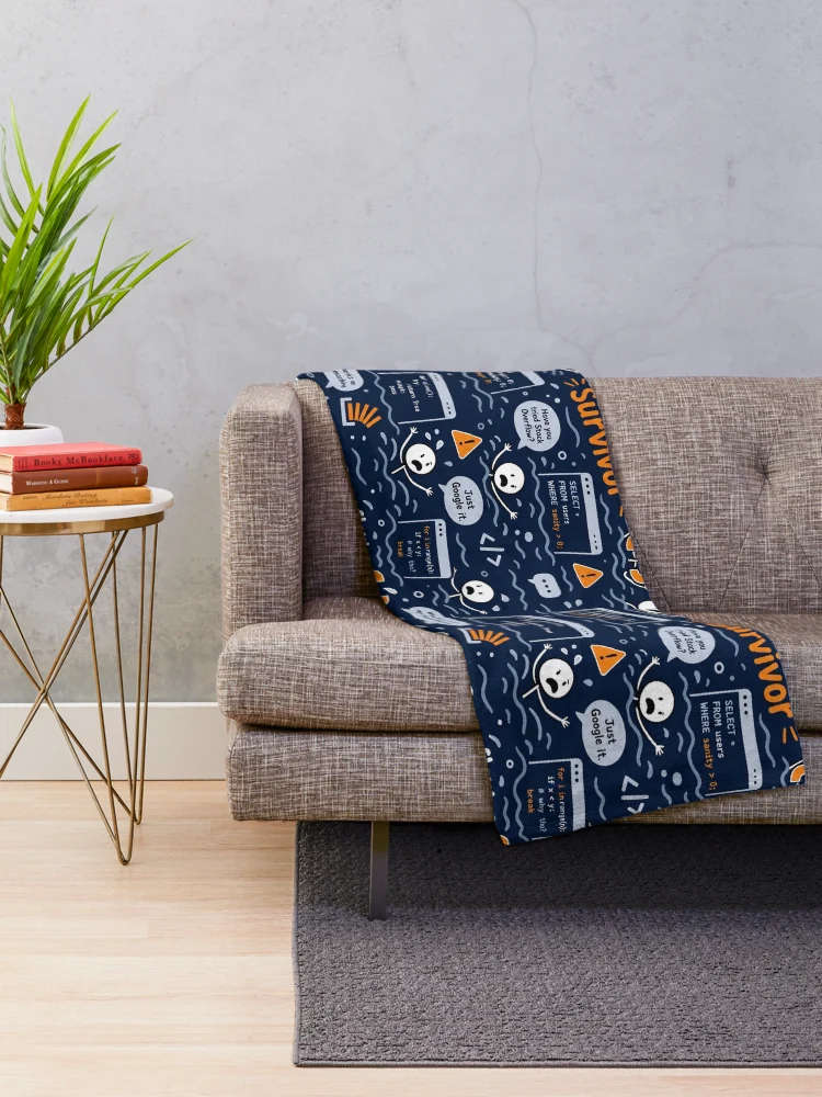 Thumbnail 2 of 6, Throw Blanket, Stack Overflow Survivor – Programmer Panic Pattern designed and sold by DebugLab.