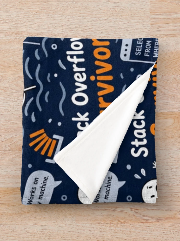 Thumbnail 3 of 6, Throw Blanket, Stack Overflow Survivor – Programmer Panic Pattern designed and sold by DebugLab.