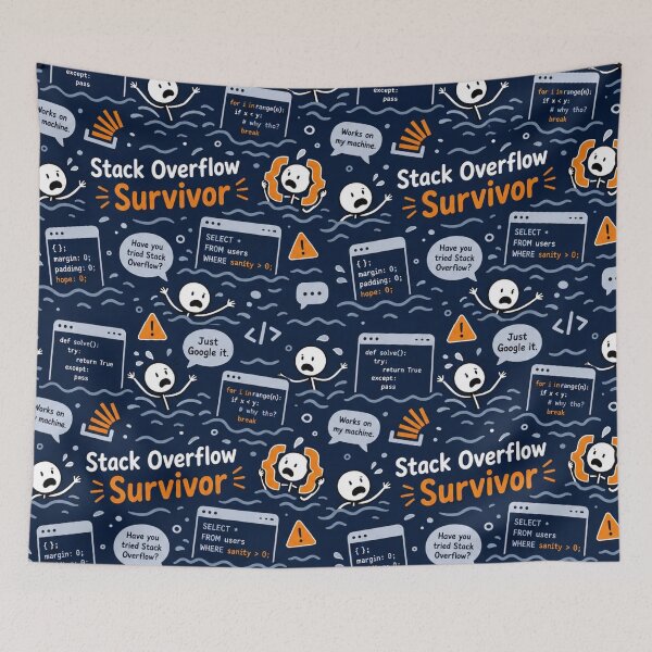 Item preview, Stack Overflow Survivor – Programmer Panic Pattern designed and sold by DebugLab.