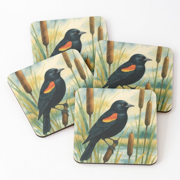 Item preview, Red Winged Blackbird Watercolor Wildlife Bird Art designed and sold by MaverlyShop.