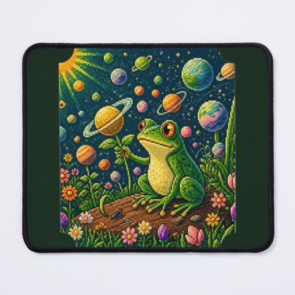 Item preview, Frog Astronauts Garden Whimsical Pixel Art Galaxy Poster designed and sold by Miheerala.