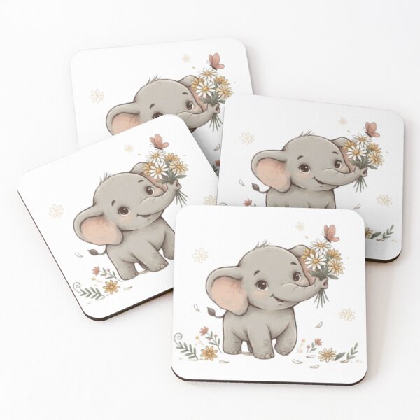 Item preview, A Cute Baby Elephant Holding a Bouquet of daisies: Soft Pastel Tone designed and sold by DigitfanStudio.