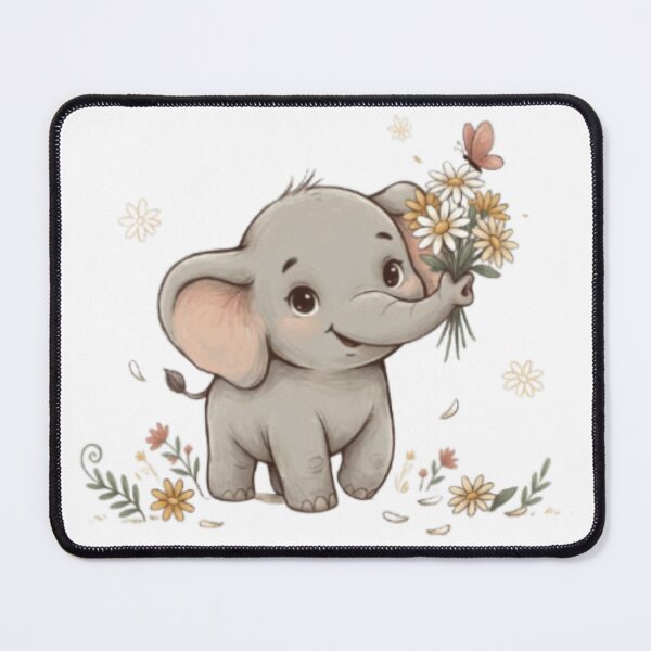 Item preview, A Cute Baby Elephant Holding a Bouquet of daisies: Soft Pastel Tone designed and sold by DigitfanStudio.