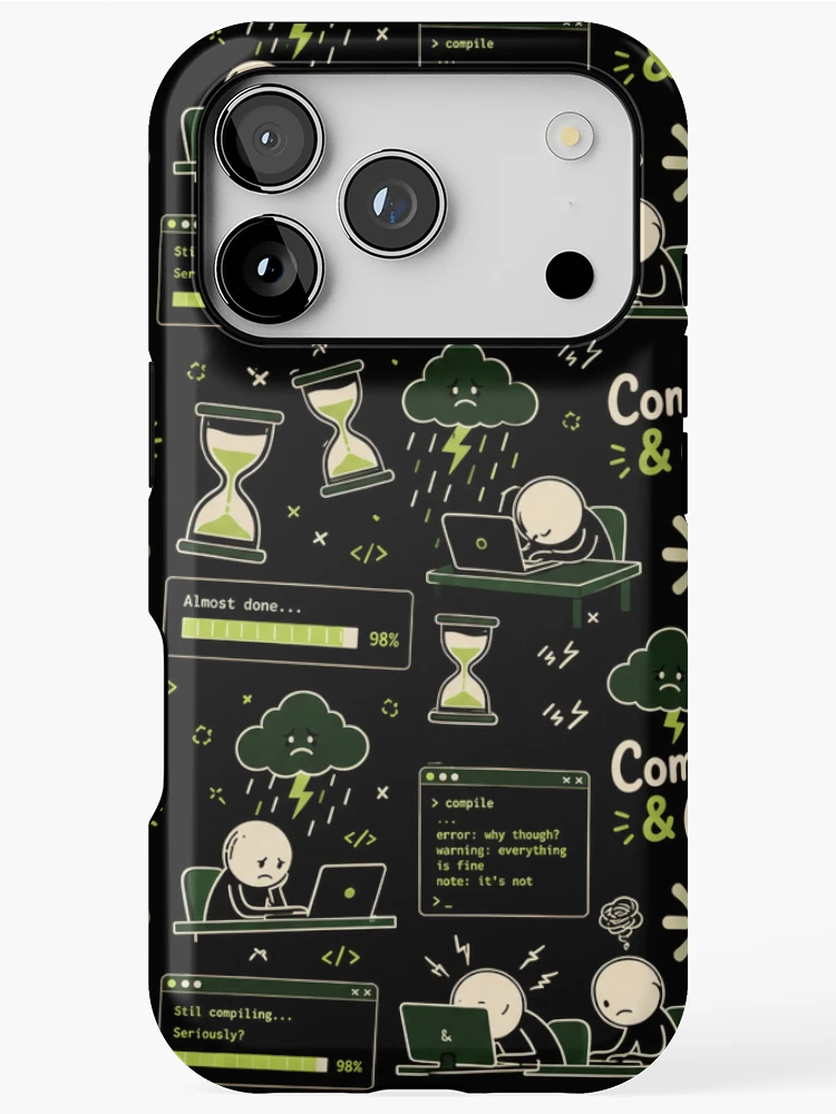 Thumbnail 1 of 4, iPhone Case, Compile & Cry – Endless Coding Frustration Pattern designed and sold by DebugLab.