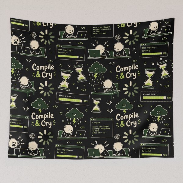 Item preview, Compile & Cry – Endless Coding Frustration Pattern designed and sold by DebugLab.