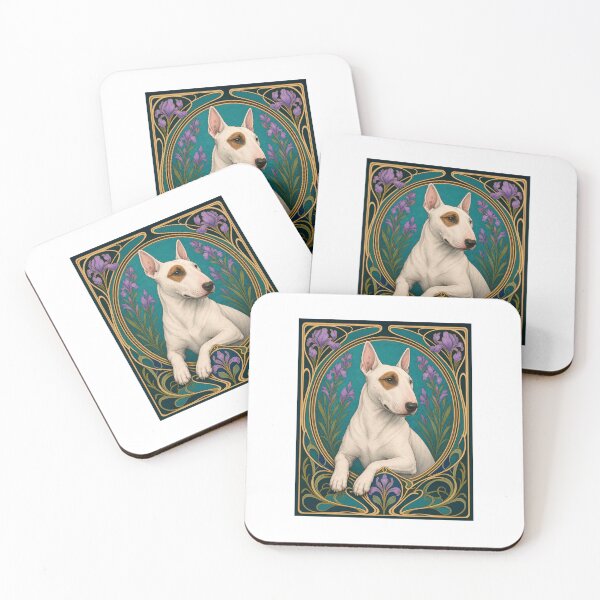 Item preview, Art Nouveau Bull Terrier Dog Iris Floral Design designed and sold by AntiqueImages.