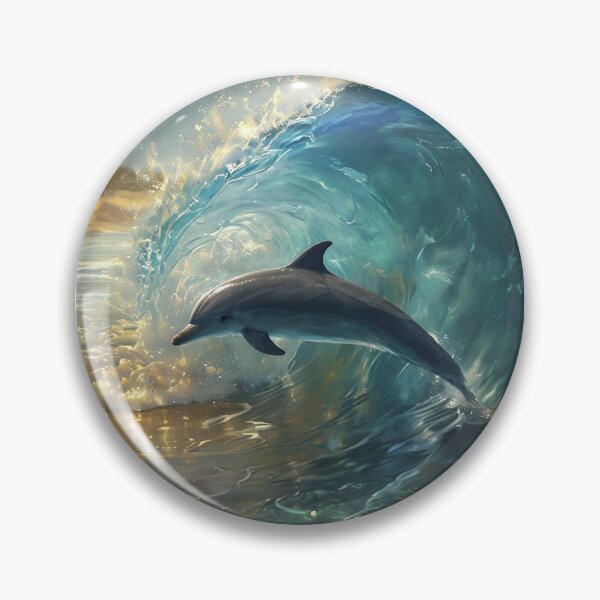 Item preview, Picture of a silvery wave with a dolphin leaping from it designed and sold by lucyinspace.