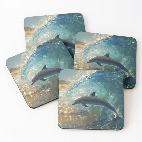 Item preview, Picture of a silvery wave with a dolphin leaping from it designed and sold by lucyinspace.