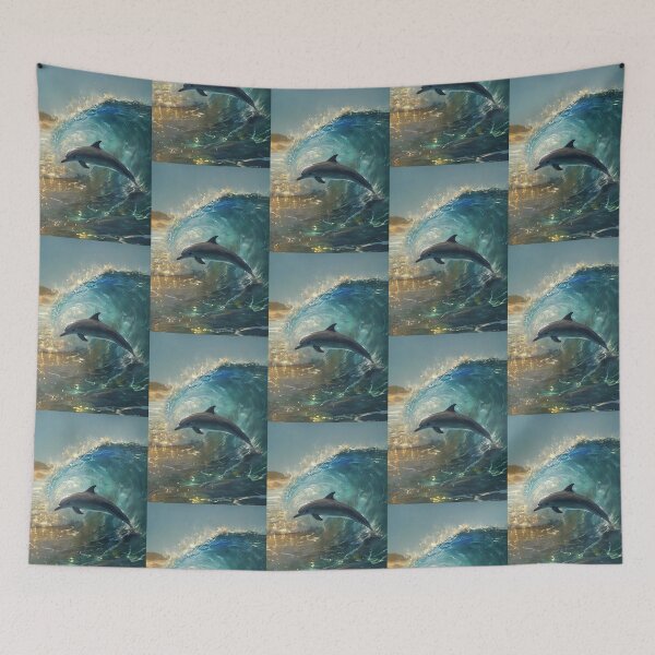 Item preview, Picture of a silvery wave with a dolphin leaping from it designed and sold by lucyinspace.