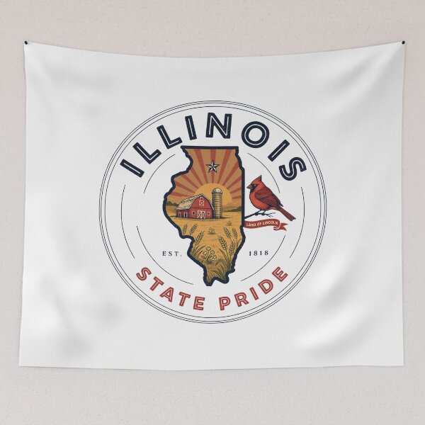 Item preview, Illinois State Pride Vintage Farm & Cardinal Design – Land of Lincoln Retro Illinois Graphic designed and sold by ArcticFoxStudio.