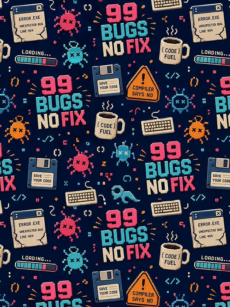 Thumbnail 3 of 3, Scarf, 99 Bugs No Fix Retro Developer Pattern designed and sold by DebugLab.