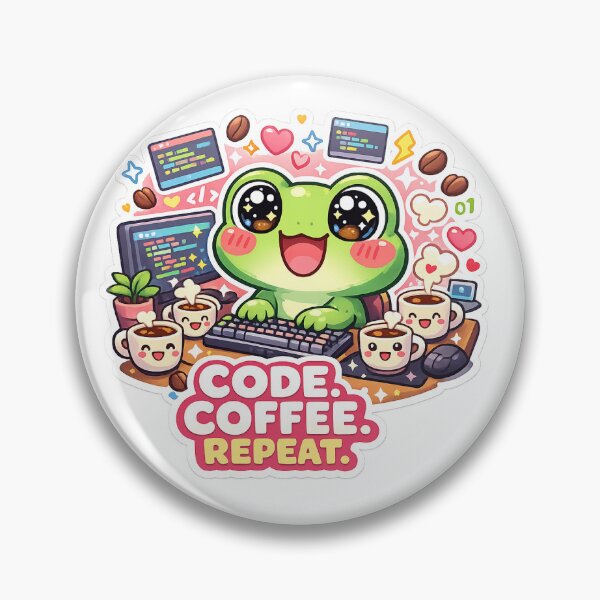 Item preview, Kawaii Frog Coder Coffee Repeat Sticker designed and sold by Cozy404Lab.