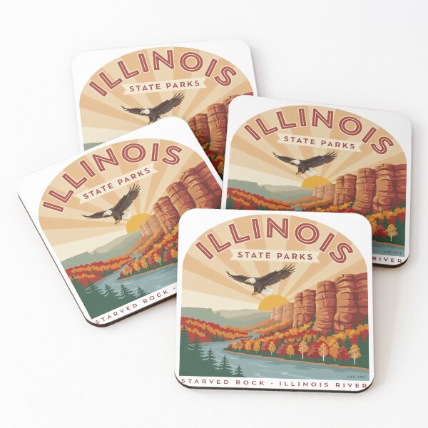 Item preview, Illinois State Parks – Starved Rock State Park Vintage Travel Poster | Illinois River & Bald Eagle Retro Design designed and sold by ArcticFoxStudio.