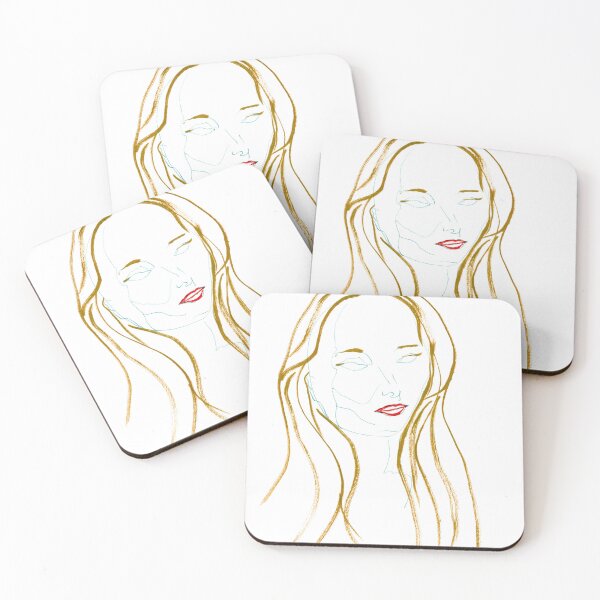 Item preview, Woman with Golden Hair and Red Lips — Ink Portrait Drawing designed and sold by essentialink.