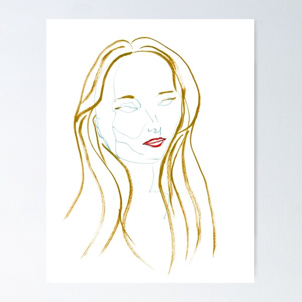Item preview, Woman with Golden Hair and Red Lips — Ink Portrait Drawing designed and sold by essentialink.