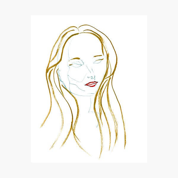 Item preview, Woman with Golden Hair and Red Lips — Ink Portrait Drawing designed and sold by essentialink.