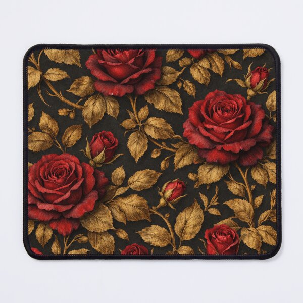 Item preview, Elegant Red Roses and Gold Leaves Seamless Pattern designed and sold by Owcomm.