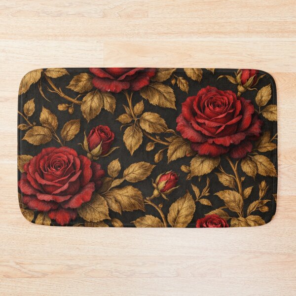 Item preview, Elegant Red Roses and Gold Leaves Seamless Pattern designed and sold by Owcomm.