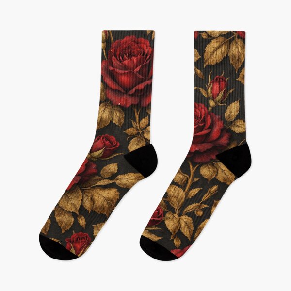 Item preview, Elegant Red Roses and Gold Leaves Seamless Pattern designed and sold by Owcomm.
