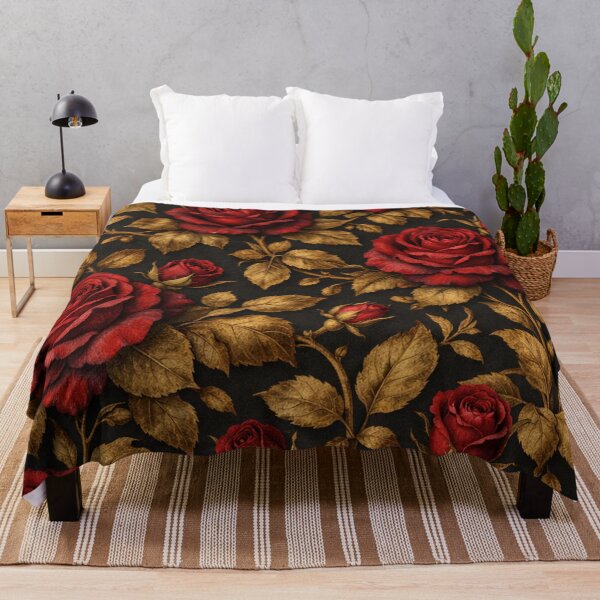 Item preview, Elegant Red Roses and Gold Leaves Seamless Pattern designed and sold by Owcomm.