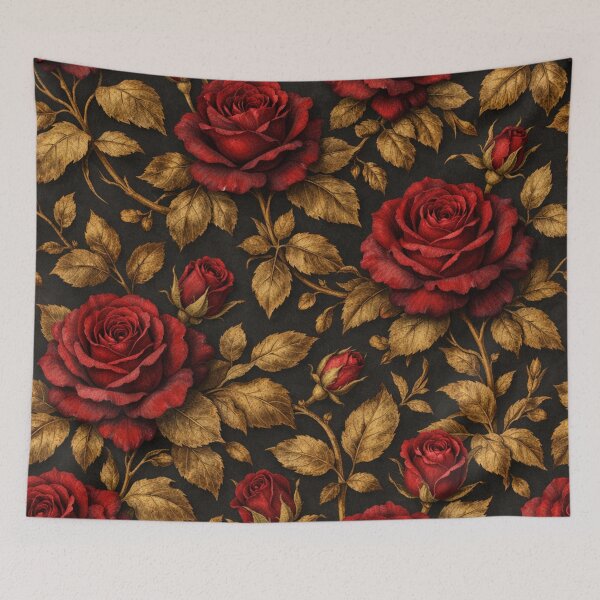 Item preview, Elegant Red Roses and Gold Leaves Seamless Pattern designed and sold by Owcomm.