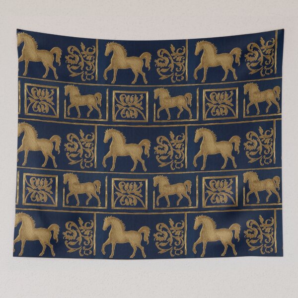 Item preview, Luxury Equestrian Pattern | Navy Gold Horse Baroque Old Money Aesthetic designed and sold by MegaNovaArt.