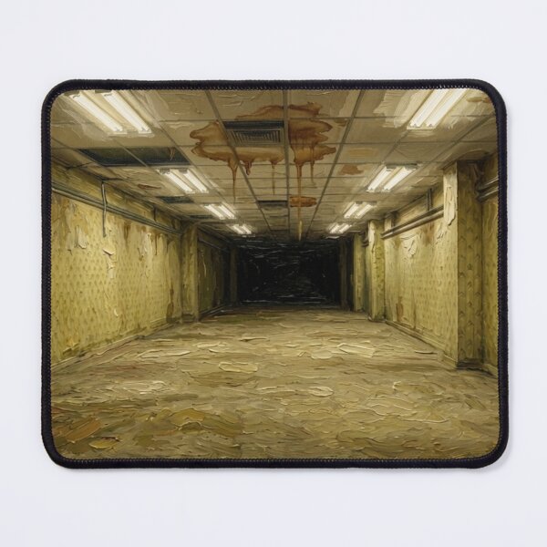 Item preview, Backrooms sticker illustration with eerie yellow hallway wallpaper and empty liminal space background for horror gaming layout and creepypasta graphic decoration designed and sold by littleluckystuf.