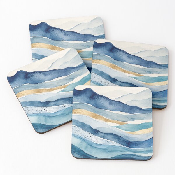 Item preview, Blue Watercolor Waves Art with Gold Streak, Abstract Ocean Inspired Art, artistic decor, wall art, shower curtains, phone cases, cushion covers designed and sold by 21 Tulips.