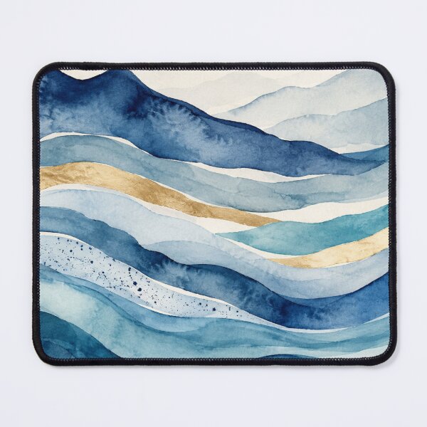 Item preview, Blue Watercolor Waves Art with Gold Streak, Abstract Ocean Inspired Art, artistic decor, wall art, shower curtains, phone cases, cushion covers designed and sold by 21 Tulips.