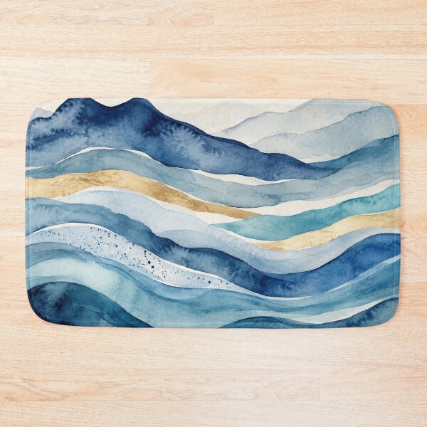 Item preview, Blue Watercolor Waves Art with Gold Streak, Abstract Ocean Inspired Art, artistic decor, wall art, shower curtains, phone cases, cushion covers designed and sold by 21 Tulips.