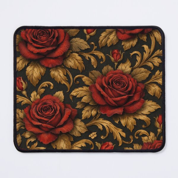 Item preview, Dark Gothic Red Roses and Gold Filigree Seamless Pattern designed and sold by Owcomm.