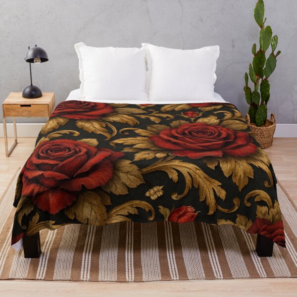 Item preview, Dark Gothic Red Roses and Gold Filigree Seamless Pattern designed and sold by Owcomm.