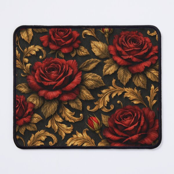 Item preview, Red Roses and Golden Baroque Filigree Pattern designed and sold by Owcomm.
