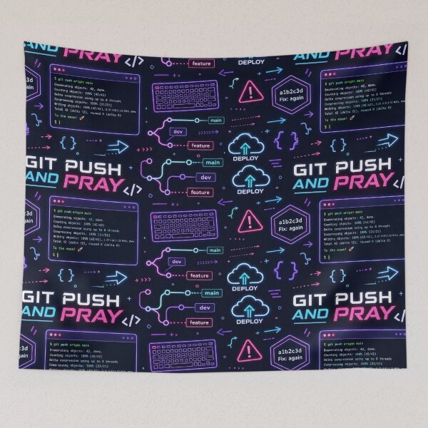 Item preview, Git Push and Pray Neon Coder Pattern designed and sold by DebugLab.