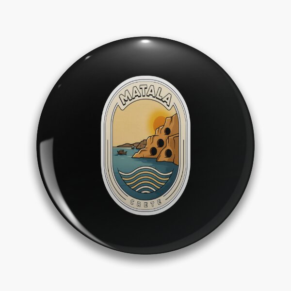 Item preview, Matala Vintage Travel Sticker – Retro Crete Cliffside Cave Illustration designed and sold by stickercuffs.
