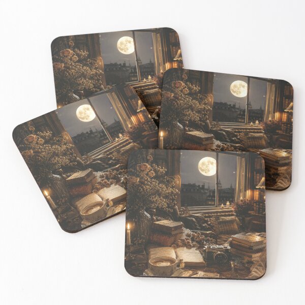 Item preview, Moonlit Library with Vintage Books designed and sold by scicilysimonee.