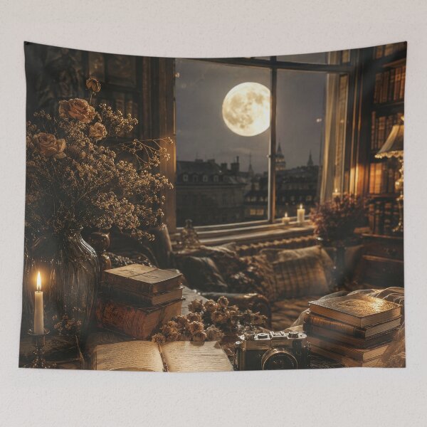 Item preview, Moonlit Library with Vintage Books designed and sold by scicilysimonee.