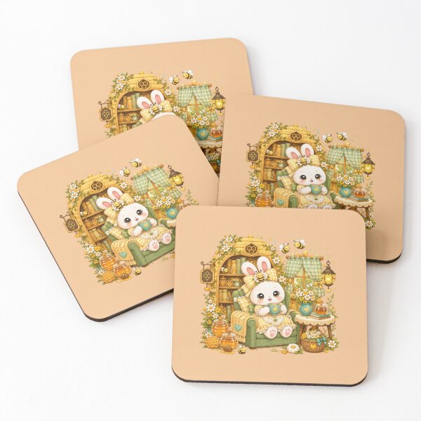 Item preview, Cute Bunny Reading Tea Kawaii Bee Cottagecore Cozy Book Lover Aesthetic designed and sold by ALH Apparel.