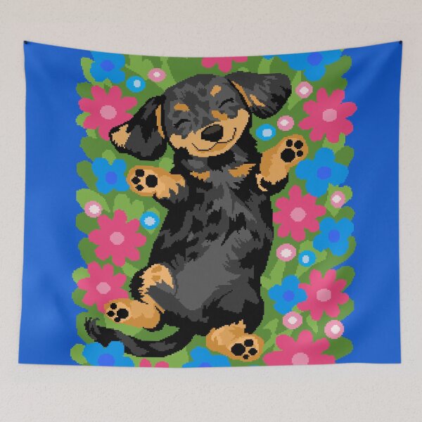 Item preview, Dachshund in Flower Garden Pixel Art designed and sold by LilSeashell.