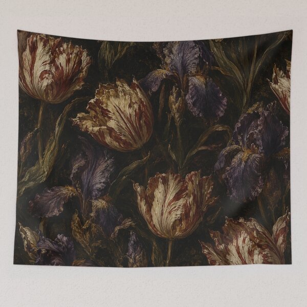 Item preview, Dark Moody Floral Oil Painting of Rembrandt Tulips and Irises designed and sold by Owcomm.