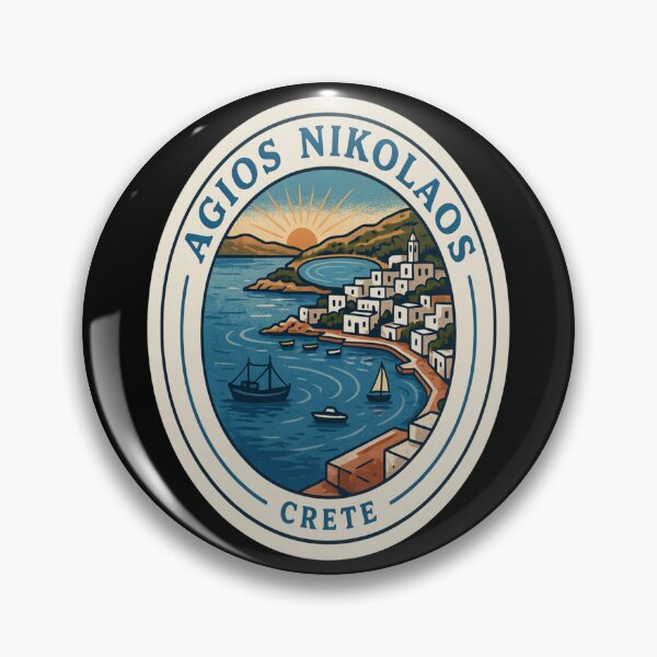 Item preview, Agios Nikolaos Vintage Travel Sticker – Retro Crete Harbour Illustration designed and sold by stickercuffs.