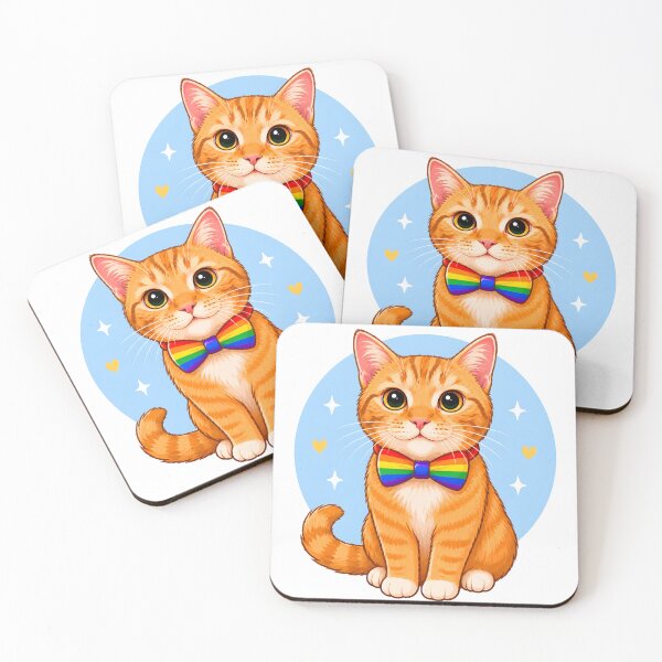 Item preview, Ginger cat with pride bow tie blue background designed and sold by KLflorals.