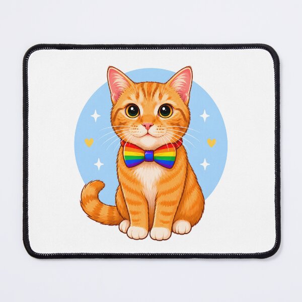 Item preview, Ginger cat with pride bow tie blue background designed and sold by KLflorals.