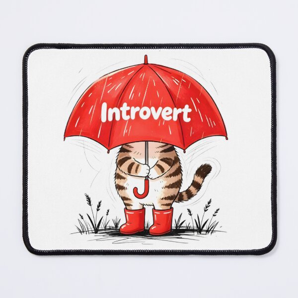 Item preview, Red umbrella introvert cat designed and sold by UniFound.