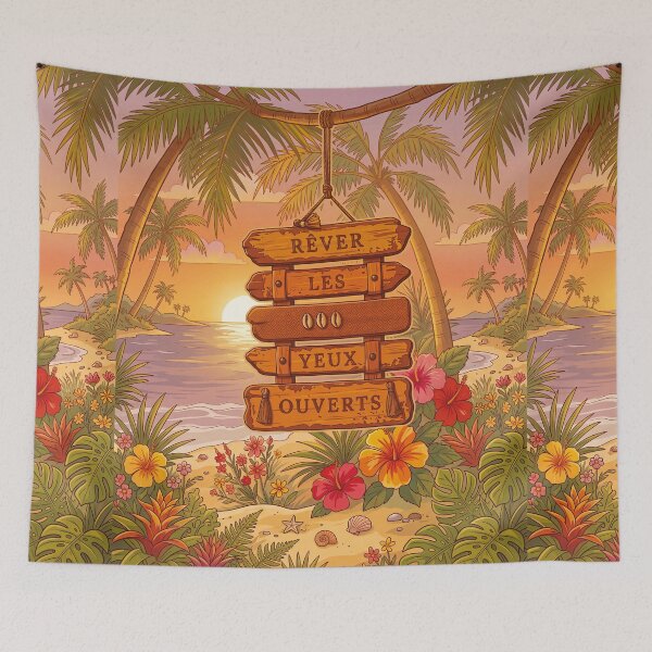 Item preview, Dreaming with eyes open: Exotic beach, paradise, palm trees and exotic flowers designed and sold by Mevissart.