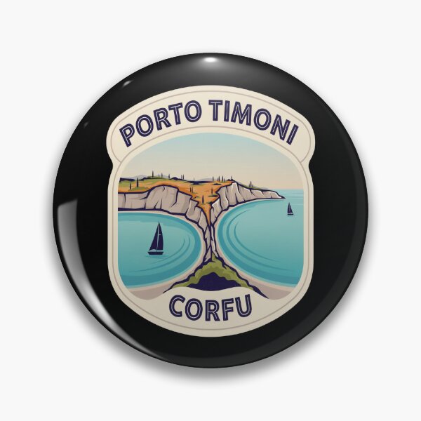 Item preview, Porto Timoni Vintage Travel Sticker – Retro Corfu Double‑Beach Illustration designed and sold by stickercuffs.