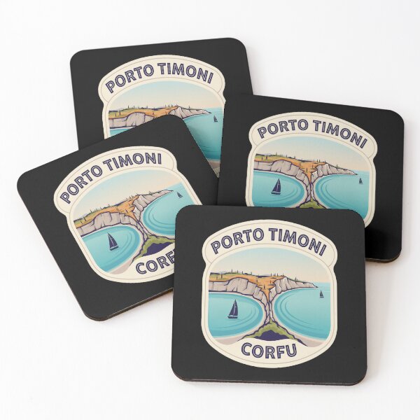 Item preview, Porto Timoni Vintage Travel Sticker – Retro Corfu Double‑Beach Illustration designed and sold by stickercuffs.