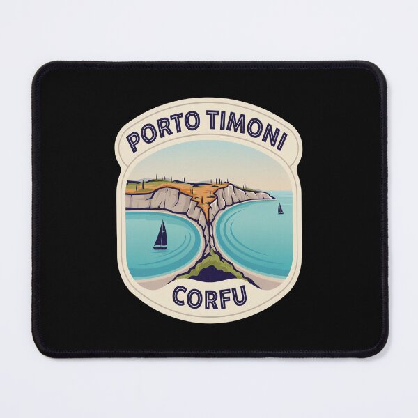 Item preview, Porto Timoni Vintage Travel Sticker – Retro Corfu Double‑Beach Illustration designed and sold by stickercuffs.