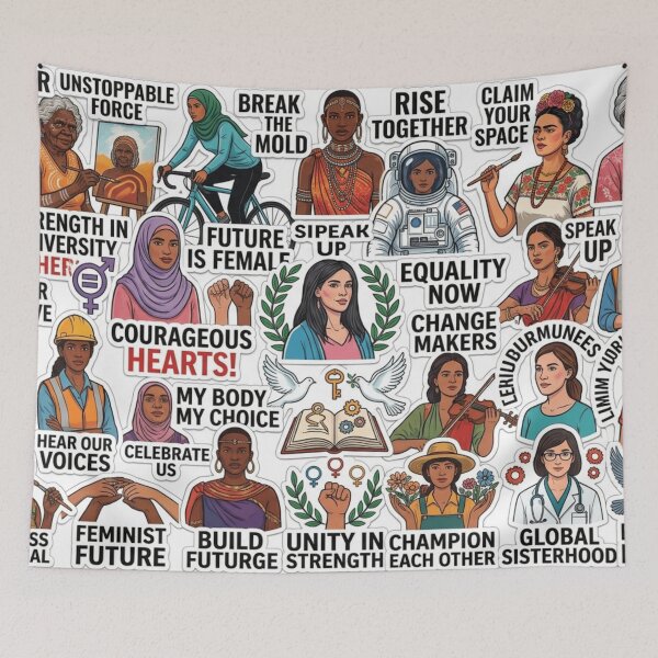 Item preview, Retro Feminist Sticker Collage designed and sold by Imaginarium of Chaos falcon88 .
