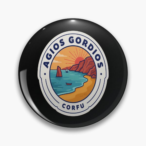 Item preview, Agios Gordios Vintage Travel Sticker – Retro Corfu West‑Coast Beach Illustration designed and sold by stickercuffs.